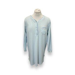 VTG Amanda Stewart Intimates Light Blue Nightgown Long Sleeve Floral Pocket Lrg